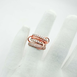 14K Gold Diamond Multi Connected Ring Two Tone Connector Ring Statement Eternity Ring Linked Ring Set Interlocking Ring 4 Set Band Ring