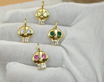 14K Gold Skull Pendant with Gemstone Eyes, Memento Mori