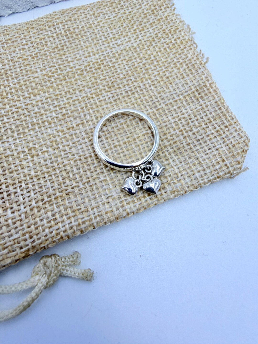 Sterling Silver Heart Charm Dangle Ring – Stacking Promise Ring - Etsy
