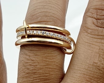 14K Gold Diamond Multi-Band Ring, Sterling Silver Linked Ring