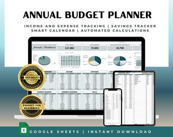 Annual Budget Planner | Spreadsheet Budgeting & Expense Tracker | Personal Finance Financial Planner