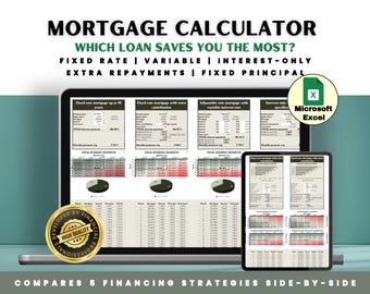 Mortgage Calculator Excel: Home Affordability & Loan Comparison (Instant Download