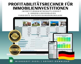 Real Estate Investment Calculator: Excel Spreadsheet, ROE, IRR (Digital Download)