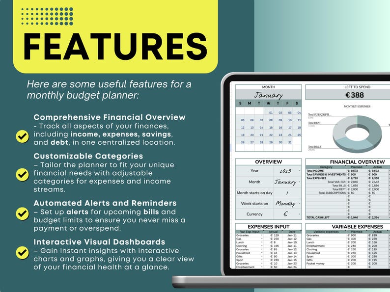 Monthly Budget Planner: Google Sheets Finance Tracker (digital Download ...