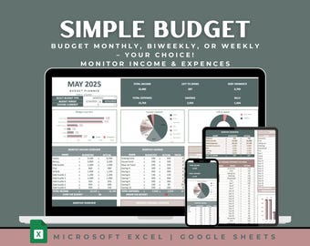 Monthly, Weekly Budget Template | Excel Google Sheets | Expense, Savings, Bill & Debt Tracking