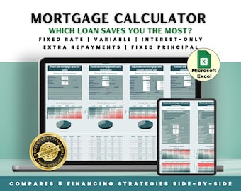 Mortgage Calculator Excel: Home Affordability & Loan Comparison (Instant Download
