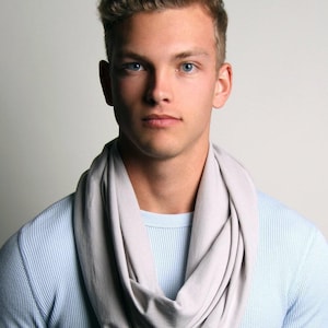 Oversized Light Grey Cotton Jersey Infinity Scarf: Unisex Necklush