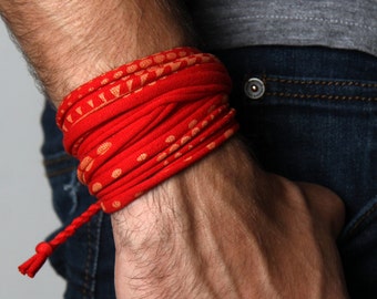 Hippie Bracelet Style Friendship Bracelet in Red and Gold - Mens Bracelets - Burning Men Festival Jewelry Boyfriend Gift - Necklush