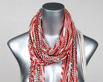 Red Infinity Scarf Statement Necklace Scarf Women Mens Fabric Jewelry Necklace Scarves Women / Necklush Spring Scarf Summer Scarves