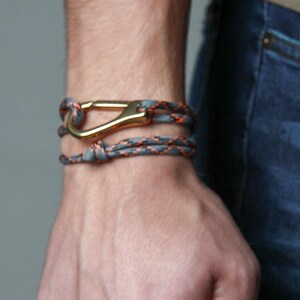 Personalized Paracord Bracelet: Grey & Orange Rope, Adjustable Unisex Jewelry