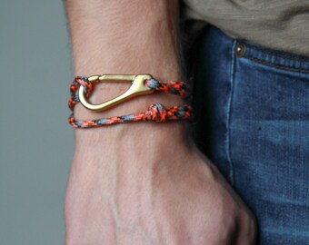 Bracelet Paracord personnalisé Gris Orange / Bijoux Homme / Bracelet Wrap / Bracelet Corde / Accessoires Homme / Taille Unique Fits All / Necklush