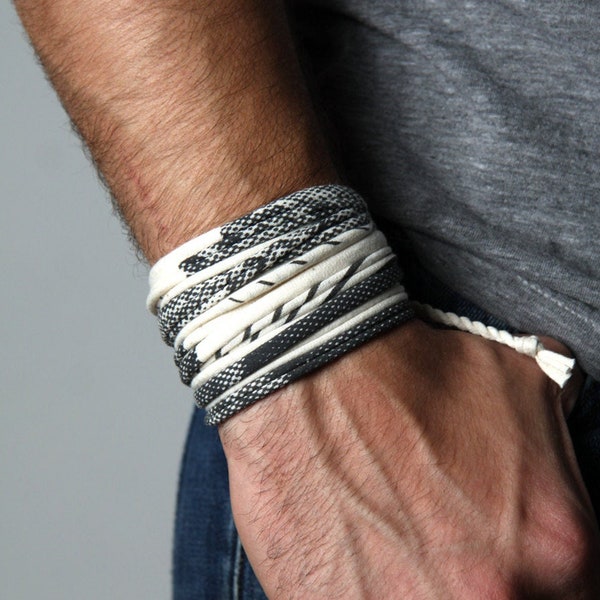 Pulsera unisex inspirada en joyería tribal / Jersey de algodón estampado a mano - Pulsera personalizada para hombre