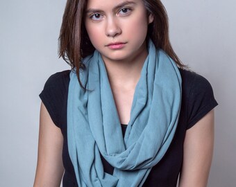 Blue Scarf / Girlfriend Gift for Her / Mothers Day Gift / Infinity Scarf Spring / Mom Gift for Women / Cotton / Handmade / Necklush