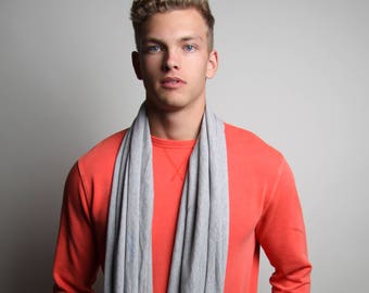 Mens scarf oversized men's infinity scarf heather grey scarves for men, unisex, cotton jersey circle scarfs / Necklush