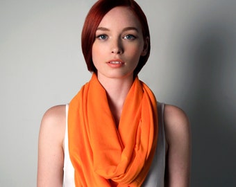 Orange Scarf / Mom Gift for Wife / Chunky Circle Scarf / Women Gift for Her / Orange Spring Scarf / Soft Jersey Cotton / Necklush