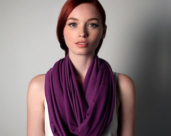 Purple Scarf / Chunky Circle Scarf / Women Gift for Her / Mom Gift for Wife / Spring Scarf Purple / Soft Jersey Cotton / Necklush