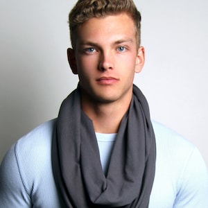 Oversized Grey Cotton Infinity Scarf: Unisex Neck Warmer, Handmade