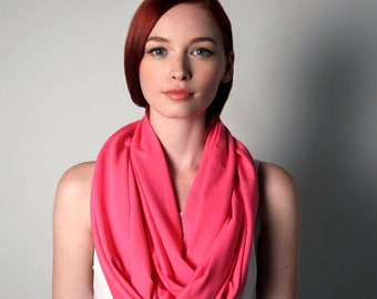 Pink Scarf / Unique Gift for Her / Handmade Infinity Scarf / Girlfriend Gift / Pink Spring Scarf / Mothers Day Gift / Necklush