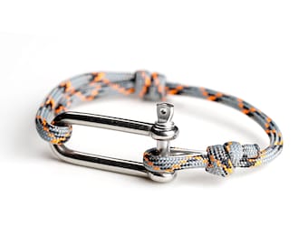 Personalized Paracord Bracelet Grey Orange / Mens Jewelry / Wrap Bracelet / Rope Bracelet / Mens Accessories / One Size Fits All / Necklush
