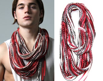 Red Scarf / Mens Scarf / Burning Men Clothing Festival Man Necklace / Personalized Gift /  Infinity Scarf /   Necklush