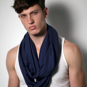 Oversized Dark Blue Cotton Jersey Infinity Scarf: Handmade Unisex Wrap