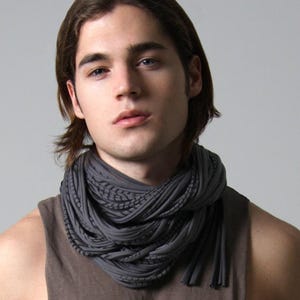 Grey Cowl Infinity Scarf Necklace: Unisex Jersey Burning Men Gear