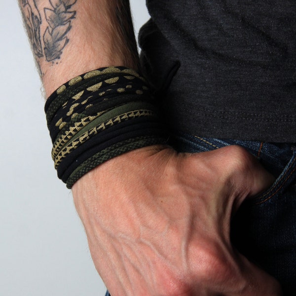 Idée cadeau homme | Bracelet bohème unisexe | Jersey de coton imprimé à la main - Bracelet homme personnalisé