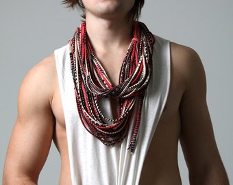 Mens Scarf / Red & Brown Scarf / Burning Men Clothing Man / Personalized Gift / Boyfriend Gift Idea / Infinity Scarf /  Necklush