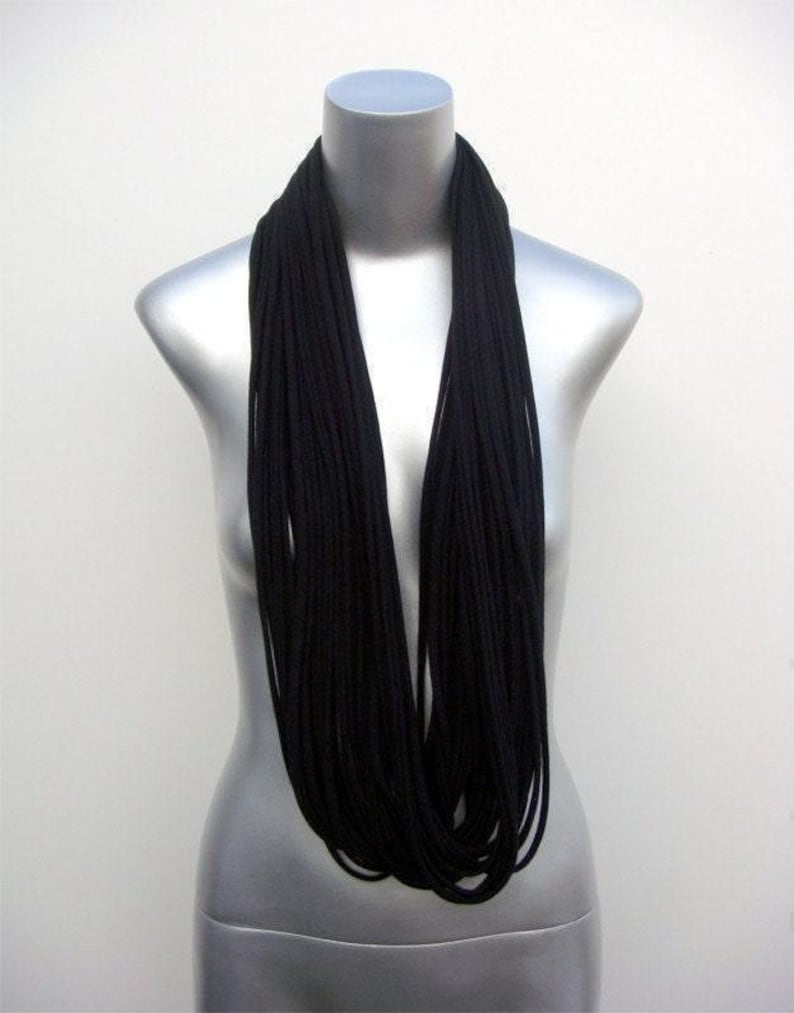 Unisex Black Cotton Jersey Cowl Scarf Necklace - Winter Necklush for Personalized Gifts