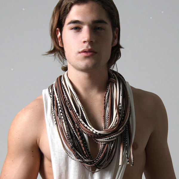 Necklush Scarf Necklace - Brown Black Geometric, Lightweight Cotton