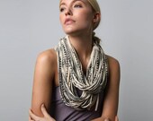 Tribal White & Black Cotton Jersey Infinity Scarf – Unisex Winter Necklush Wrap - Womens Festival Burning Men Scarf - Personalized Gift