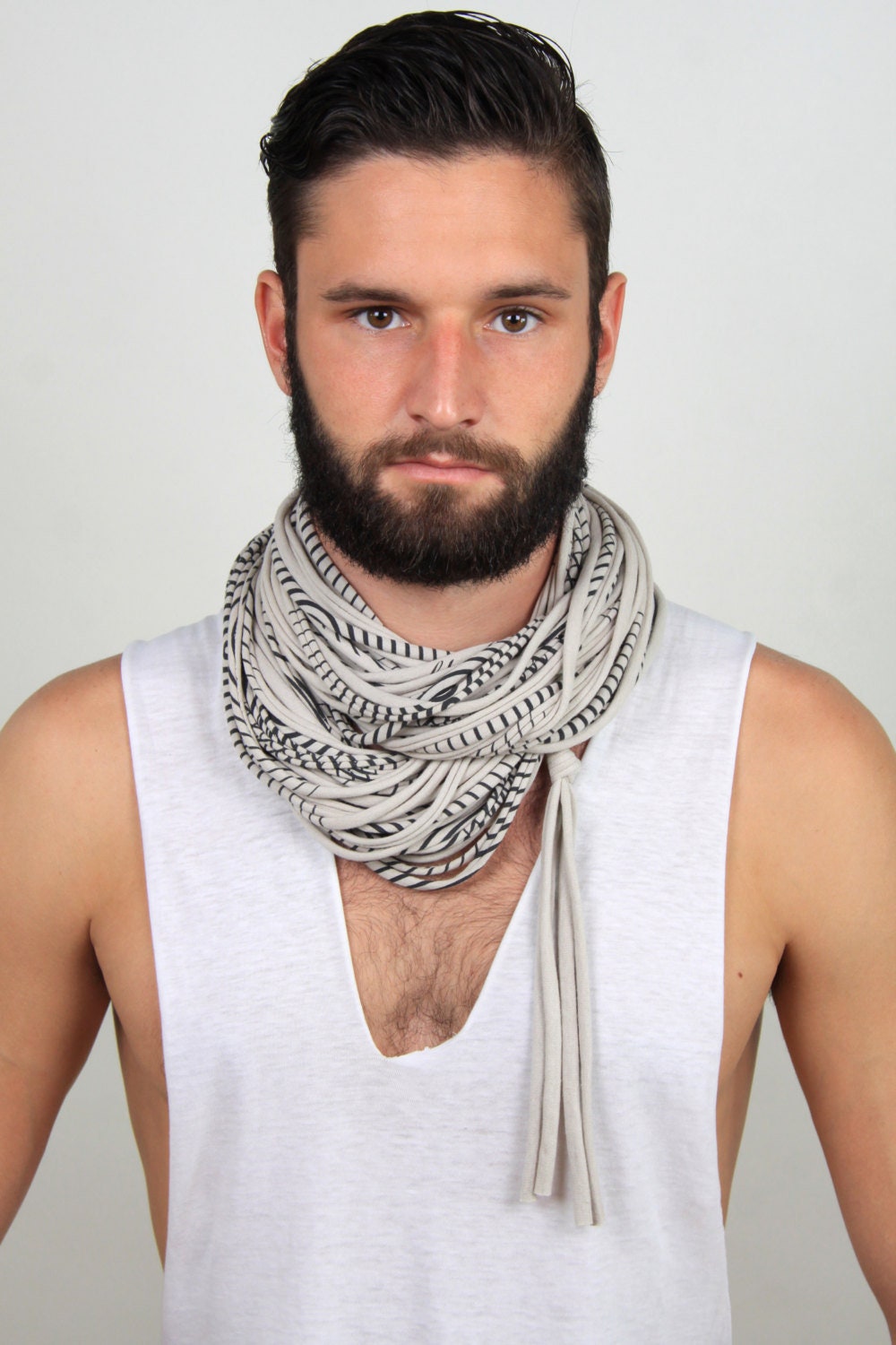 Grey scarf for man festival clothing mens burning men costume men/'s necklace rave outfit boho fashion steampunk jewerly festival gear