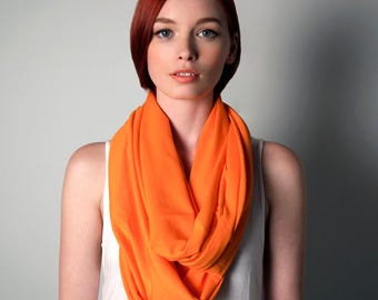 Orange Cotton Jersey Circle Scarf: Chunky Unisex Infinity Scarf
