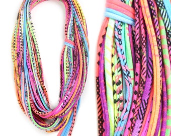 Handmade Neon Summer Scarf / Unisex Infinity Scarf Necklace / Fashion Accessories / Boyfriend Girlfriend Personalized Gift / Necklush