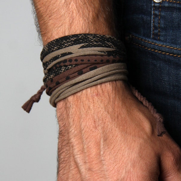 Men's Gift Idea - Hand Printed Wrap Bracelet - Personalized Mens Bracelet - Burning Men Festival Jewelry Boyfriend Gift - Necklush