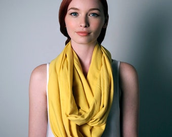 Yellow Scarf / Chunky Circle Scarf Yellow / Women Gift for Her / Mom Gift for Wife / Spring Scarf / Soft Jersey Cotton / Necklush