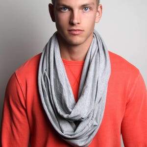 Unisex Heather Grey Circle Scarf - Bohemian Lightweight Cotton Jersey for Stylish Layering - Oversized