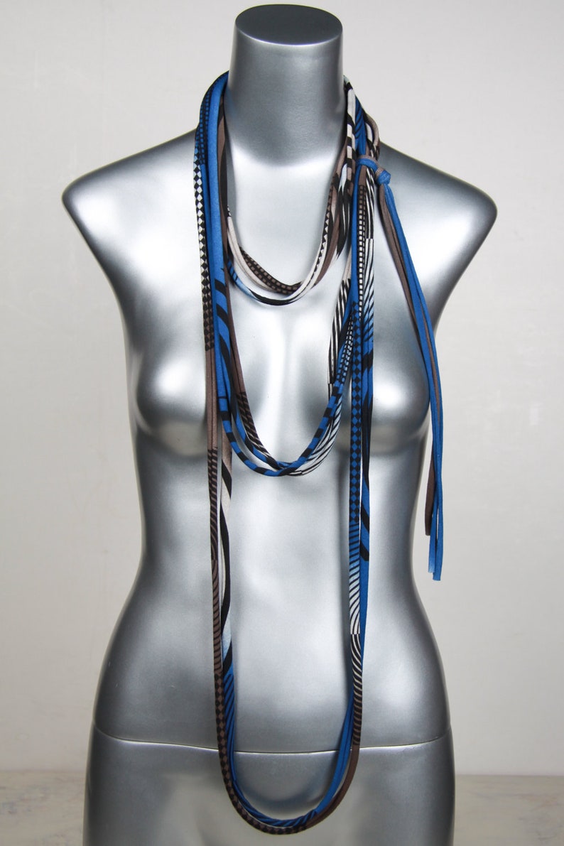 Blue Summer Scarf / Men’s Burning Men Costume / Blue Brown Skinny Scarf / Festival Outfit / Necklace for Men / Unisex / Necklush