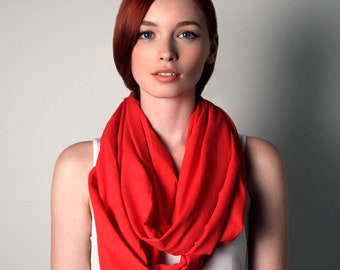Red Scarf / Womens Gift for Her / Cotton Infinity Scarf Red Wrap / Mothers Day Gift / Women’s Fashion / Wife Gift for Mom / Necklush