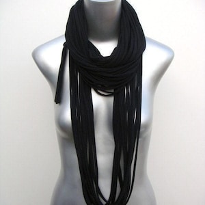 Unisex Black Cotton Jersey Cowl Scarf Necklace - Winter Necklush for Personalized Gifts