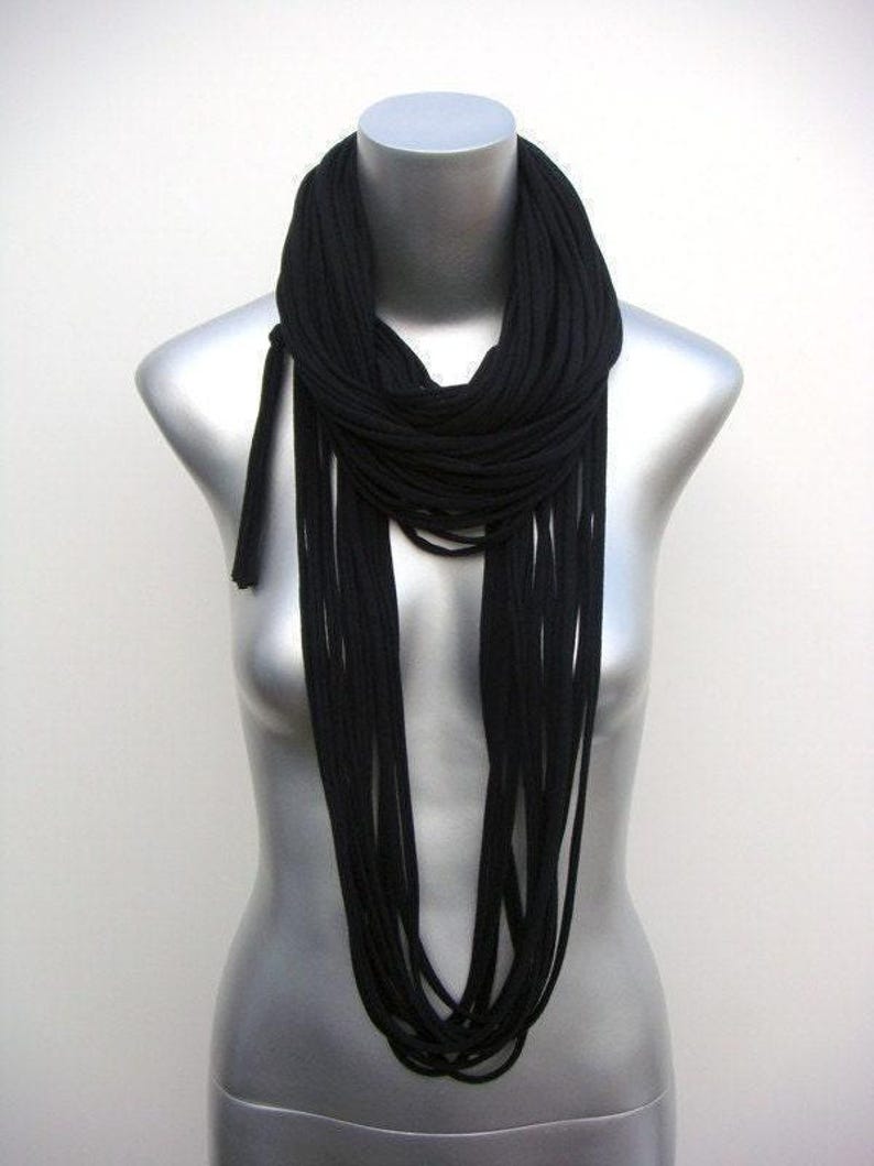 Unisex Black Cotton Jersey Cowl Scarf Necklace - Winter Necklush for Personalized Gifts