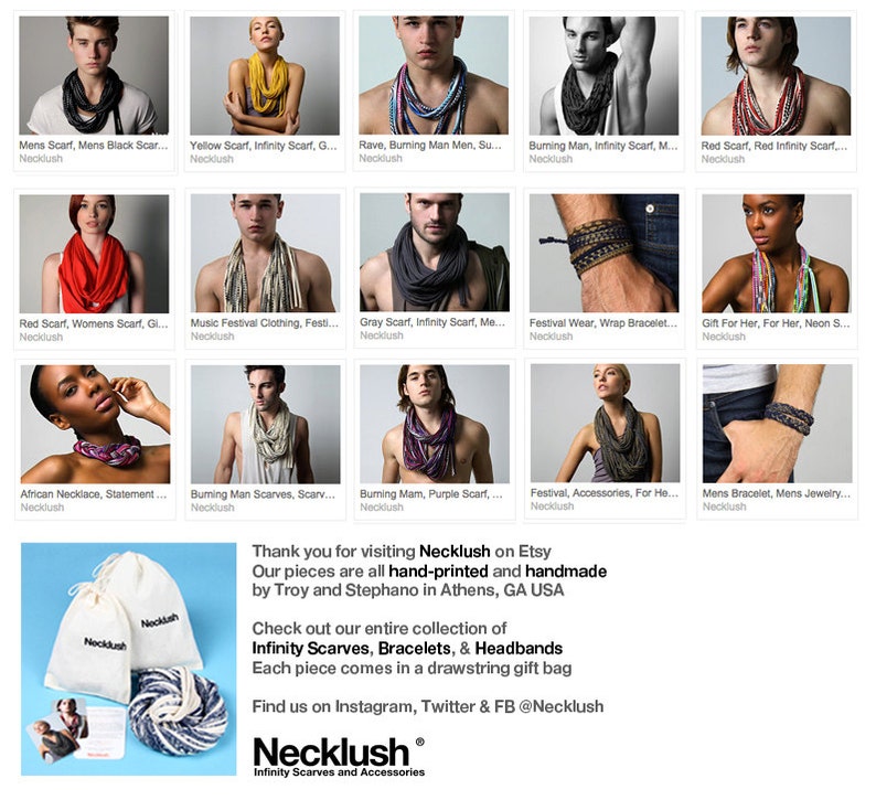 Mens Necklace / Burning Men Style / Handmade Blue Scarf / Personalized Gift / Festival Fashion Accessory / Necklush image 7