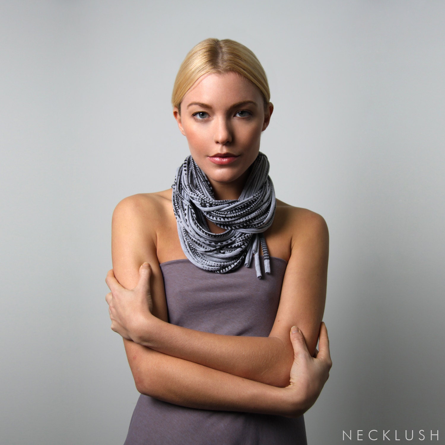 Grey Scarf / Gray Cowl / Mothers Day Gift / Womens Gift for Girlfriend /  Cotton Scarf Necklace / Personalized Gift for Her / Necklush 