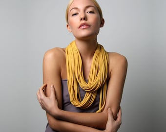 Mustard Yellow Scarf / Mom Gift for Wife / Personalized Gift for Women / Scarf Necklace / Infinity Scarf / Bohemian Jewelry / Necklush