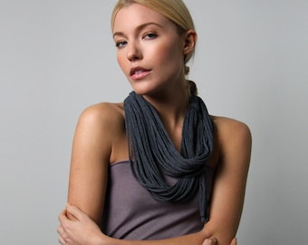 Grey Festival Scarf Necklace: Unisex Cotton Jersey Necklush