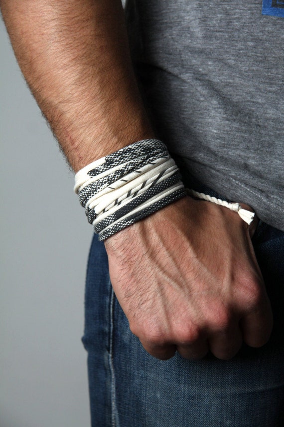 Tribal Jewelry Cotton Bracelet for Men With Antiqued Brass Accents
