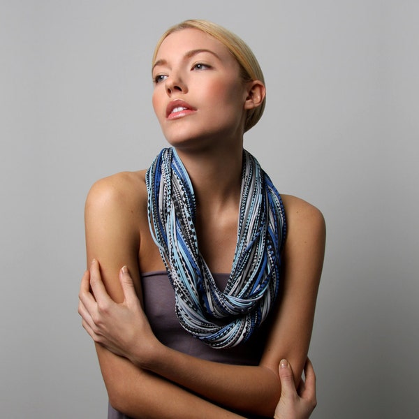 Chunky Scarf Blue Grey / Statement Necklace / Gift for Women Men / Winter Infinity Scarf / Fall Accessories / Bohemian Scarves / Necklush