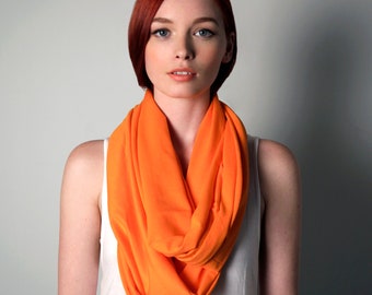 Orange Scarf / Chunky Circle Scarf / Women Gift for Her / Mom Gift for Wife / Winter Scarf / Soft Jersey Cotton / Necklush