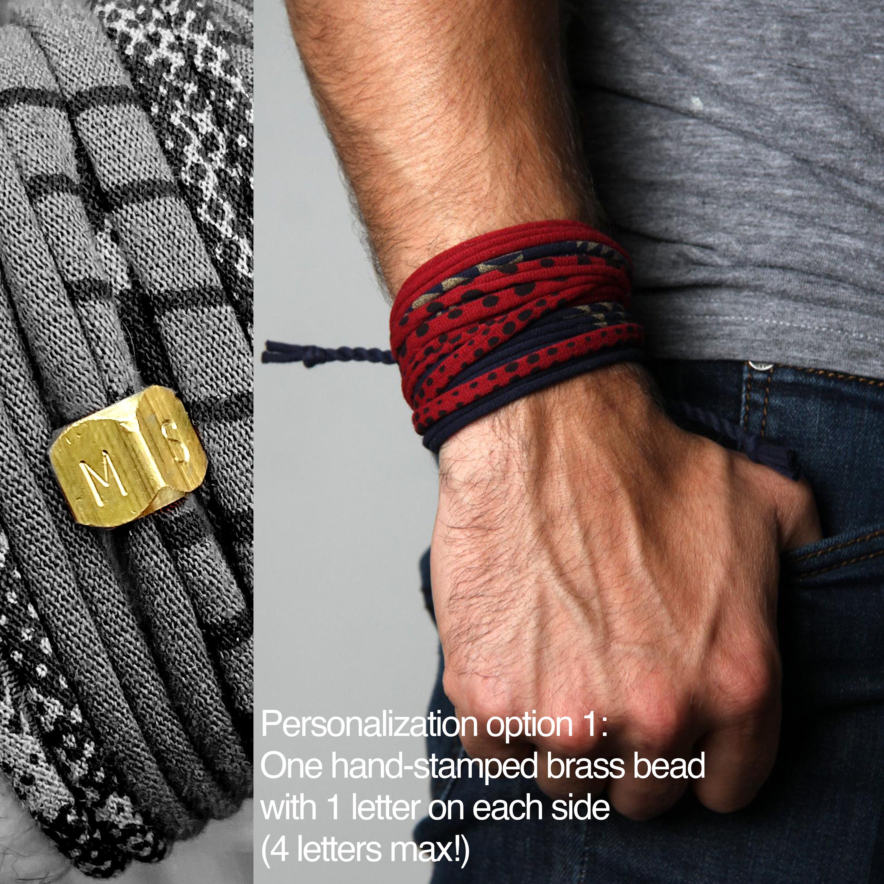 Wrap Bracelet With Unique Hand printed Design in Red Blue Gold Mens Bracelets Burning Men Festival Jewelry Boyfriend Gift Necklush Etsy