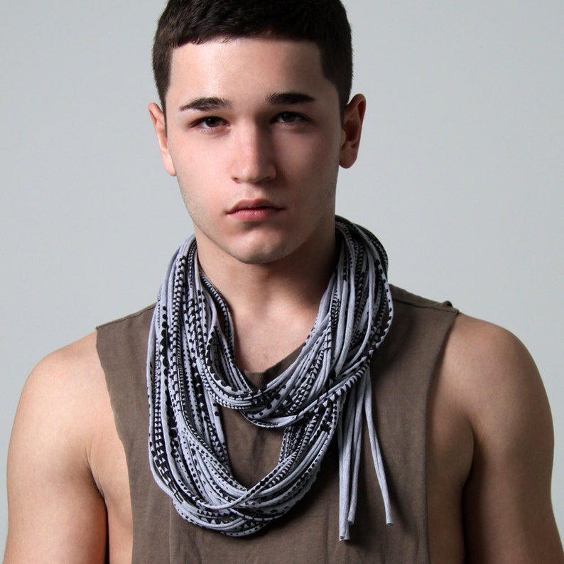 Grey scarf for man festival clothing mens burning men costume men/'s necklace rave outfit boho fashion steampunk jewerly festival gear